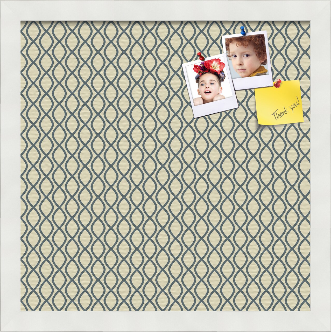 PinPix Custom Bulletin Board Yellow And Blue Waves Poster Board Has a Fabric Style Canvas Finish, Framed in Satin White Frame, by ArtToFrames (PinPix-321)